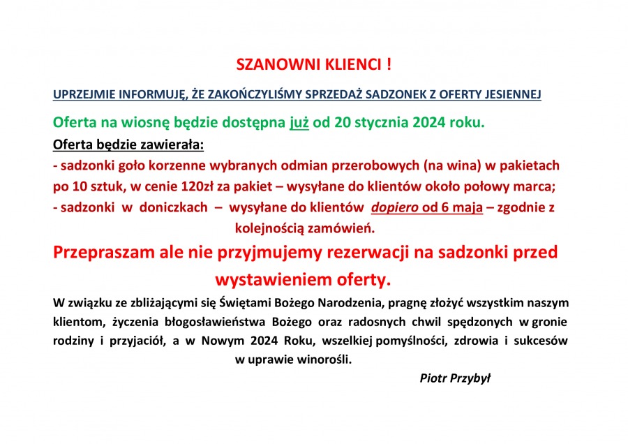 Baner na koniec sezonu 2023